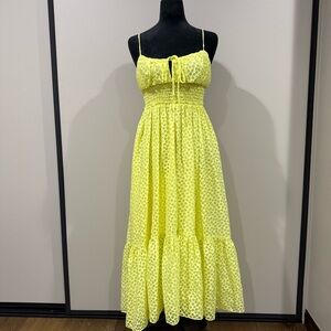 Urban Outfitters Reina Semi-Sheer Floral Maxi Dress in Lemon Yellow